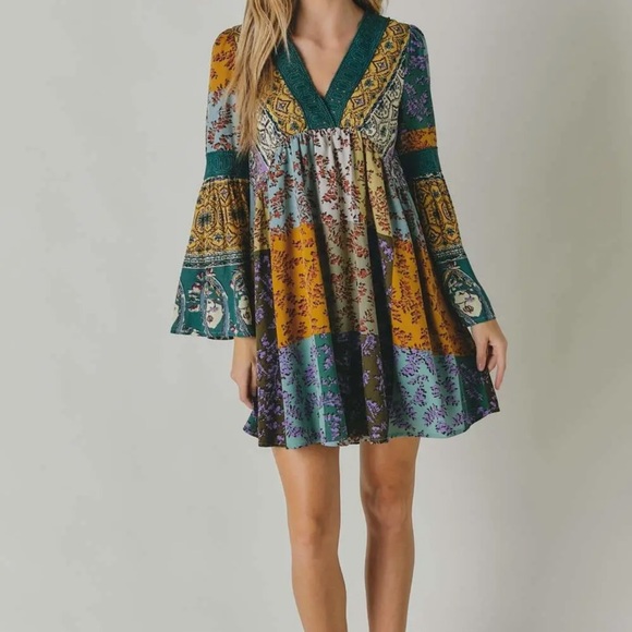 Dresses & Skirts - Bohemian Patchwork Dress with crochet detail NWT